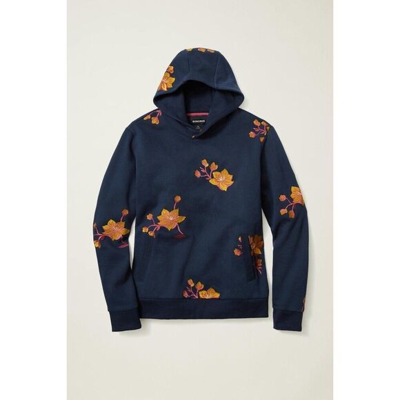 BONOBOS Supersoft Fleece Hoodie Floral Embroidered Long Sleeve Navy M New 283519 - Picture 5 of 11
